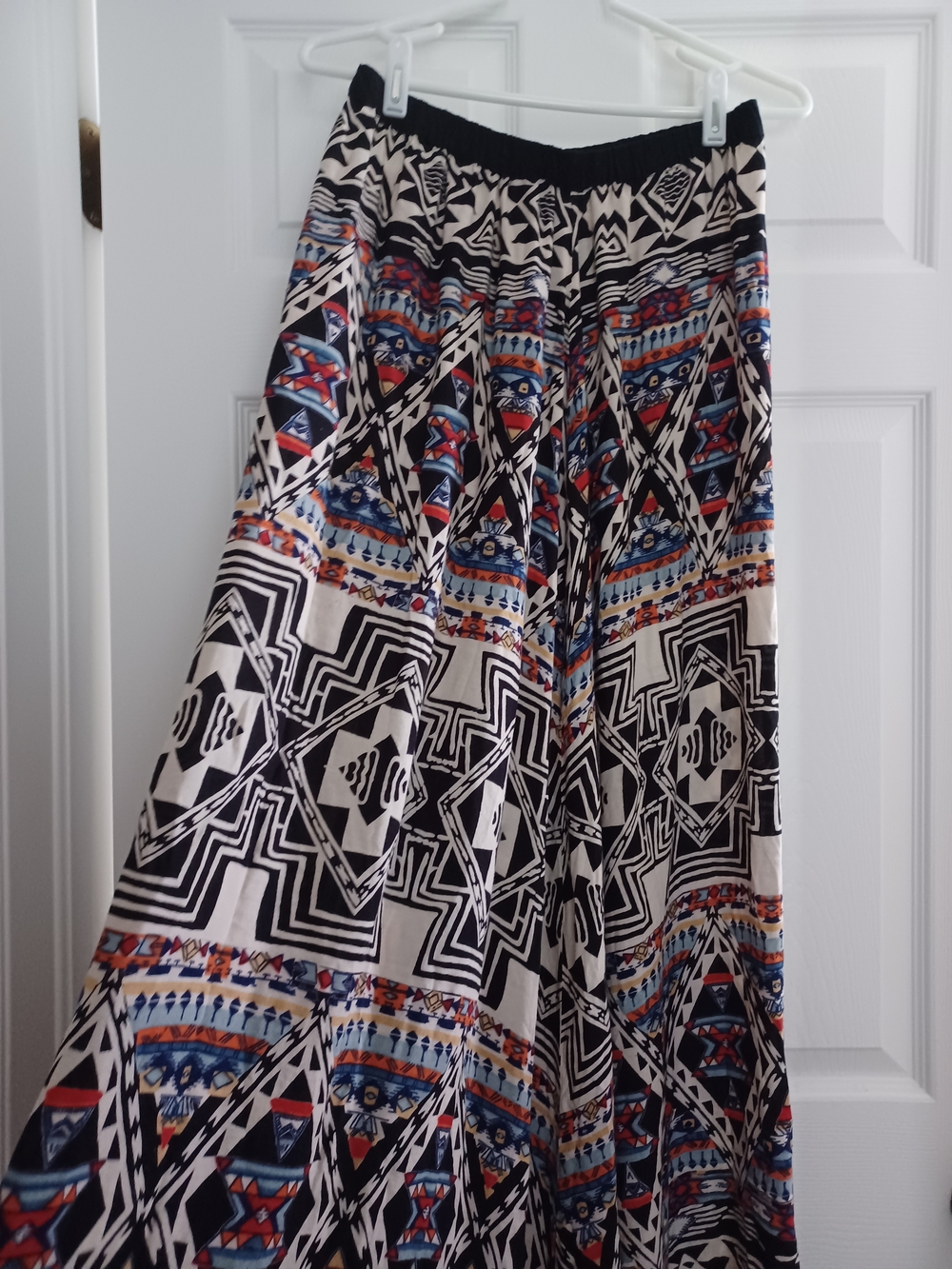 Angie Black & Cream Maxi Skirt with Multicolor Geo Accents Size L
